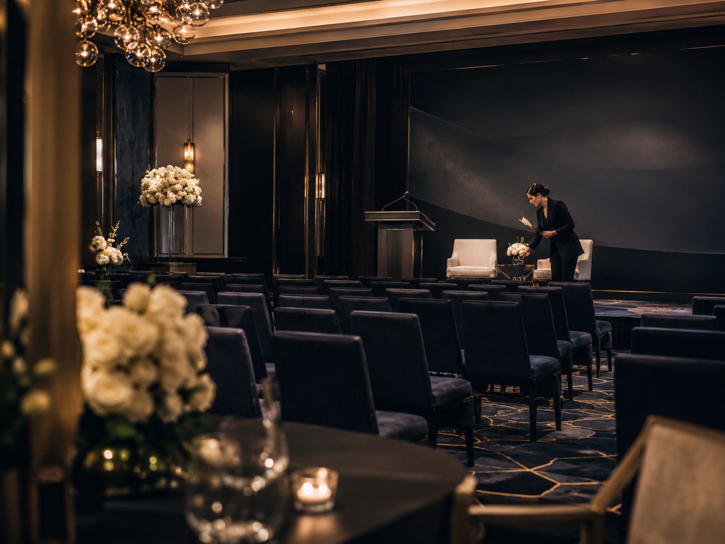 Elegant event venue prepared for a private or corporate function